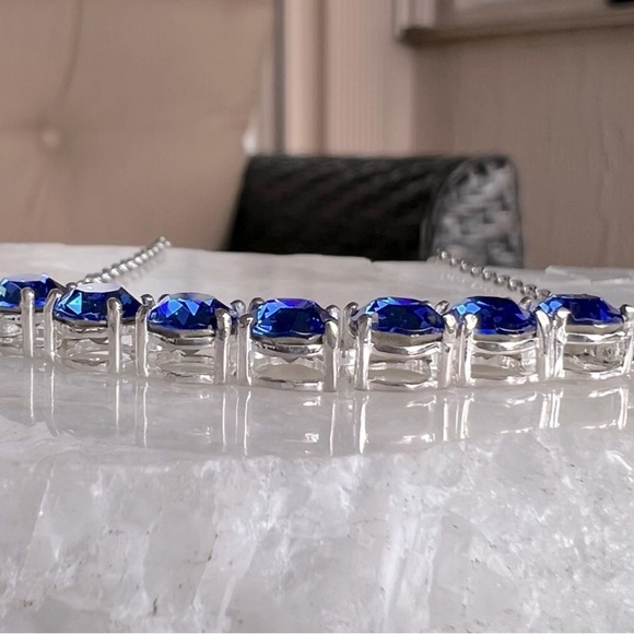 SWAROVSKI Sapphire Crystal Sterling Silver Curved Bar 18” Necklace - Picture 4 of 12